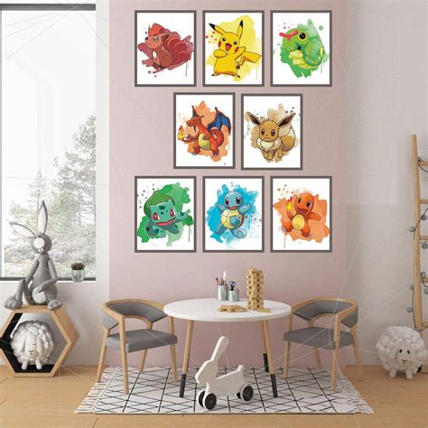 Pokemon Watercolor Poster Prints Pokemon Wall Art Pokemon Room Decor