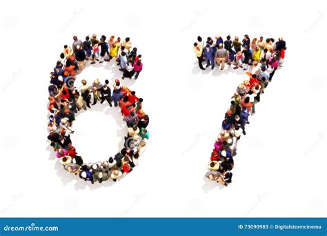 People Forming The Shape As A 3d Number Six 6 And Seven 7 Symbol On A