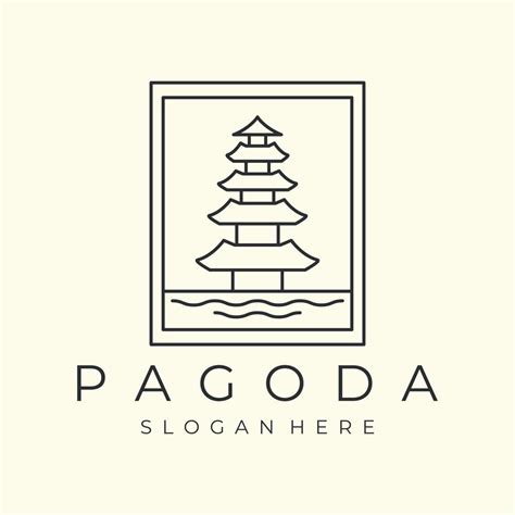 Pagoda Emblem And Line Art And Style Logo Vector Illustration Icon