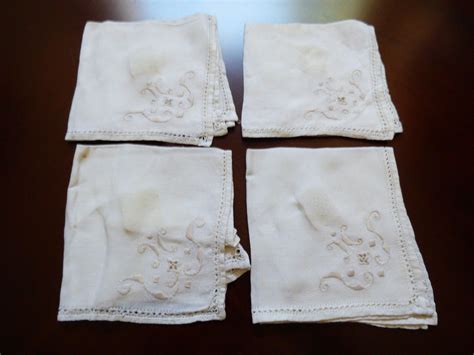 Vintage Linen Hand Embroidered Dining Tea Napkin Set Of White X