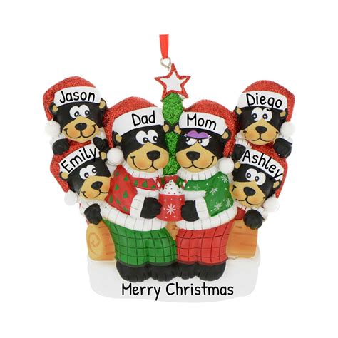 Personalized Family Christmas Ornament 2024 - Black Bear Family of 6 ...