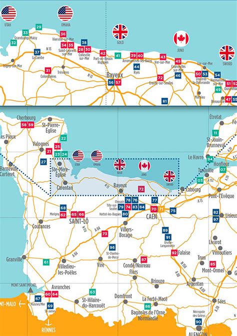 Mapa de las visitas sobre el Desembarco Turismo de Normandía Francia