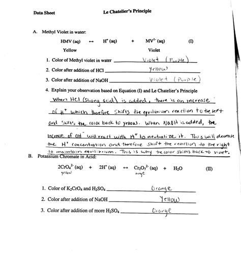 OneClass Any Help Explanations With This Le Chatelier S Principle Lab