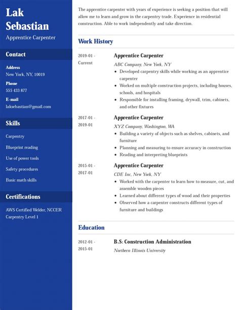 Apprentice Carpenter Resume Examples