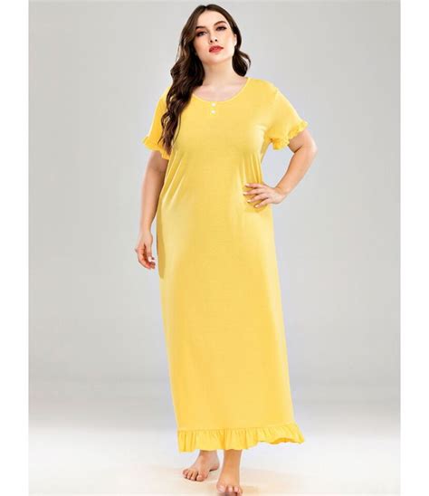 Plus Size Solid Color Ruffle Trim Loungewear Maxi Dress