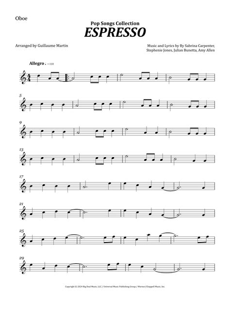 Espresso Arr Guillaume Martin Sheet Music Sabrina Carpenter Oboe