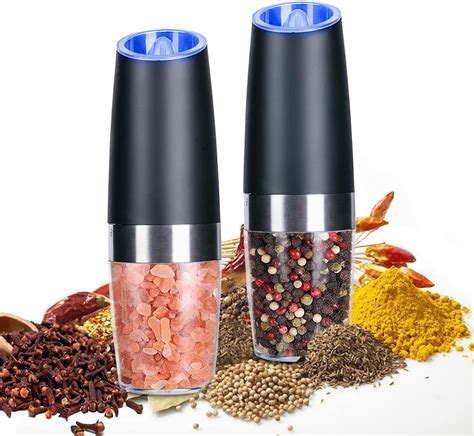 Aymz Pack Gravity Electric Pepper And Salt Grinder Set Adjustable