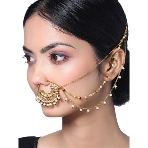 Yellow Chimes Gold Toned Non Piercing Crystal Studded Nose Ring With