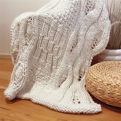 Ivory Handmade Chunky Knit Blanket Throw Cosy Soft Weighted Etsy