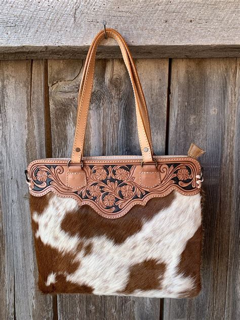 Cowhide Calamity Tooled Top Purse With Images Cowhide Purse