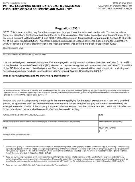 Partial Sales Tax Exemption Form California