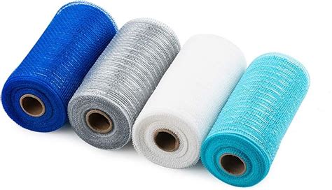 Amazon.com: LaRibbons Deco Mesh Ribbon - 6 inch x 30 feet Each Roll - Metallic Foil Blue/Silver ...