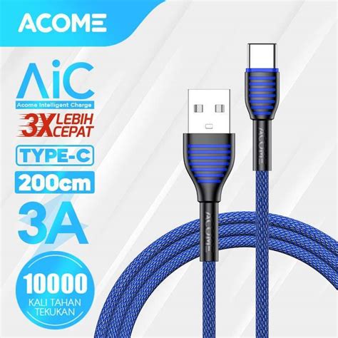 Jual ACOME Kabel Data Charger Type C 100cm Fast Charging 3A ASC010 Di