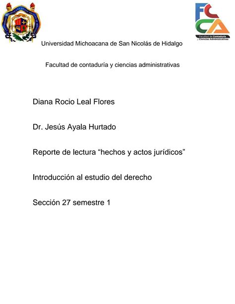 SOLUTION Reporte de lectura hechos y actos jurídicos Studypool