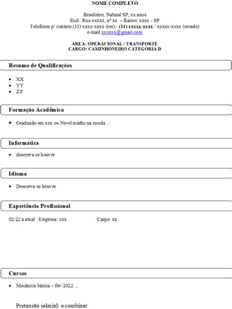 Total 68 Imagem Modelo De Curriculo De Motorista Br Thptnganamst Edu Vn