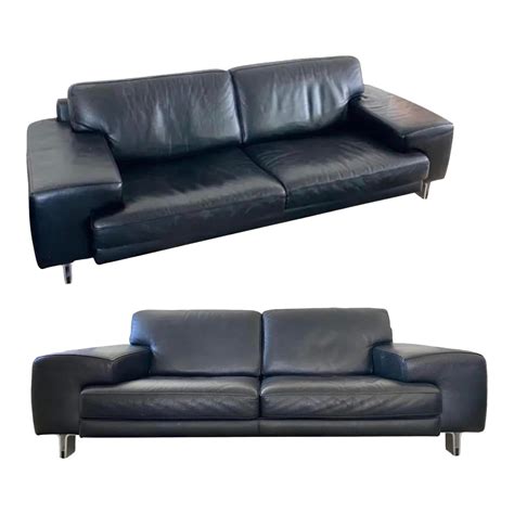 Black Pebble Leather Roche Bobois Black Leather Sofa Loveseat Set Of