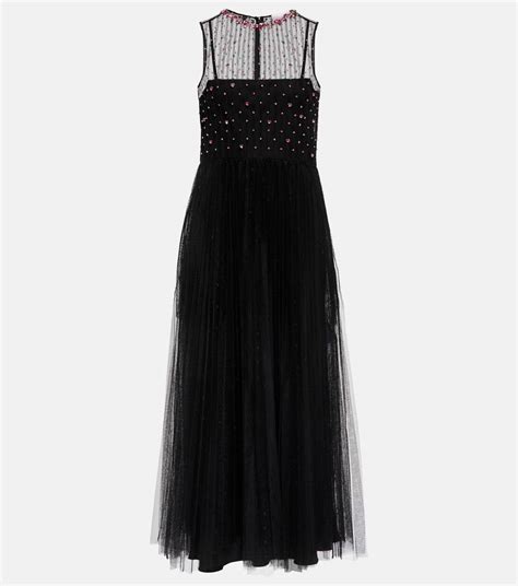 Point Desprit Tulle Midi Dress In Black Red Valentino Mytheresa