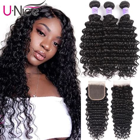 Unice Hair Kysiss Series Deep Wave Bundles With Closure Free Part