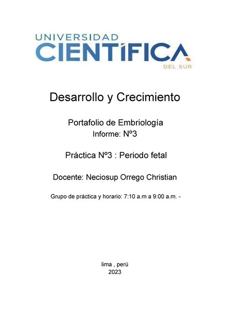 Informe De Embriologia N2 Desarrollo Y Crecimiento Portafolio De