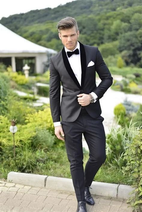 Black Leisure Suits Wedding Tuxedos Groom Groomsmen Tuxedos Two Pieces Shawl Lapel Men Suits