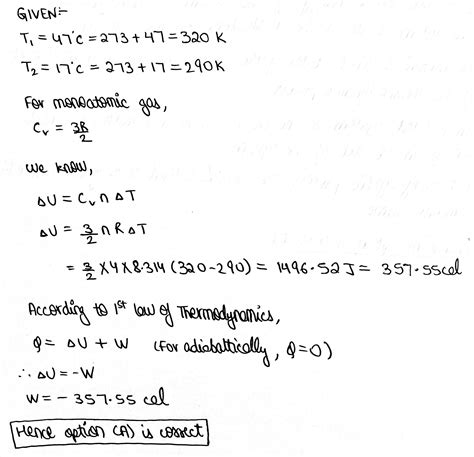 An Amount Of Moles Of An Ideal Monoatomic Gas Expands Adiabatically