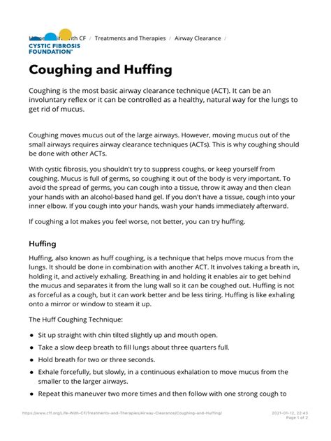 Coughing and Huffing - CF Foundation | PDF | Cough | Clinical Medicine