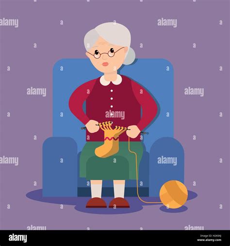 Grandma Sits In An Armchair And Knits Stock Vector Image And Art Alamy