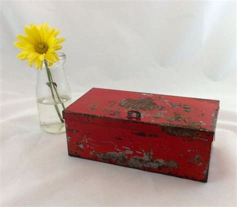 Vintage Red Metal Box Industrial Red Box Etsy Metal Box Metal