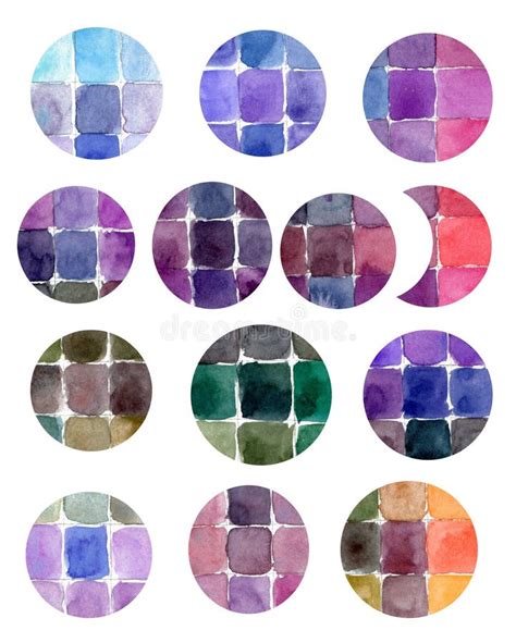 Colorful Watercolor Design Elements Mosaic Circle Stains Isolated