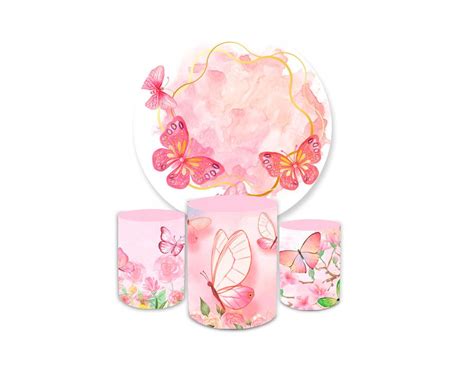 Kit Capa Painel Trio Cilindros Borboleta Rosa Loja Bibi Pain Is