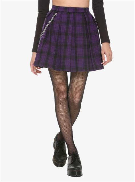 Purple Plaid Pleated Chain Skirt Plaid Skirt Outfit Purple Skirt Outfit Purple Outfits