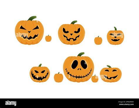 Six Different Halloween Pumpkins Isolated On White Background Stock