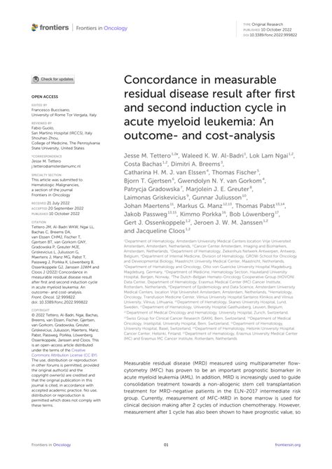 Pdf Concordance In Measurable Residual Disease Result After First And