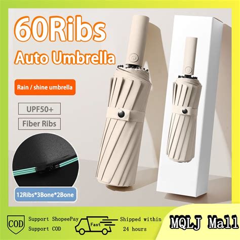 60 Ribs Strong UV Protection Full Auto Open Umbrella Portable Rain Or