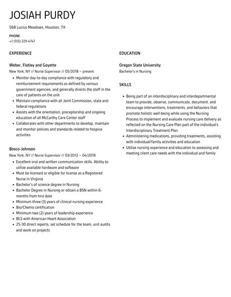 Nurse Supervisor Resume Samples Velvet Jobs