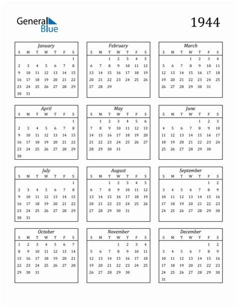 Free 1944 Calendars In Pdf Word Excel