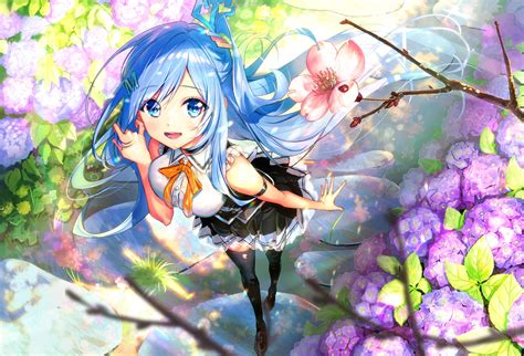 Aqua Eyes Aqua Hair Ayamori Mimi Blush Cherry Blossoms Emori Miku