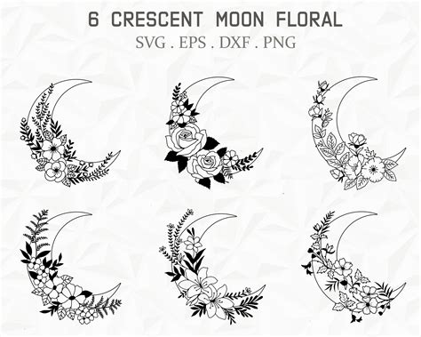 Crescent Moon Svg Floral Moon Svg Boho Svg Floral Moon Phase Svg Moon