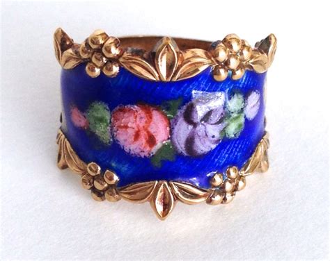 Sterling Guilloche Enamel Cigar Band Ring By Vargas Etsy