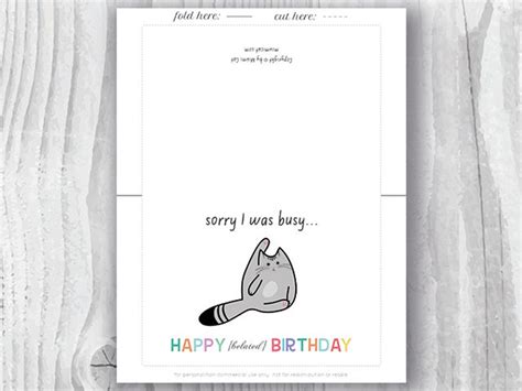 Cat Birthday Card Happy Belated Birthday Cat Digital Card - Etsy