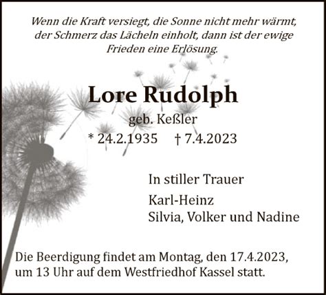 Traueranzeigen Von Lore Rudolph Trauer Hna De