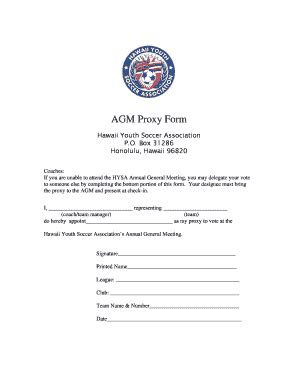 Fillable Online Agm Proxy Form Hawaii Youth Soccer Association Fax