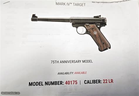 Ruger Mark Iv Target 75th Anniversary Model Nib Wth Two Magazines