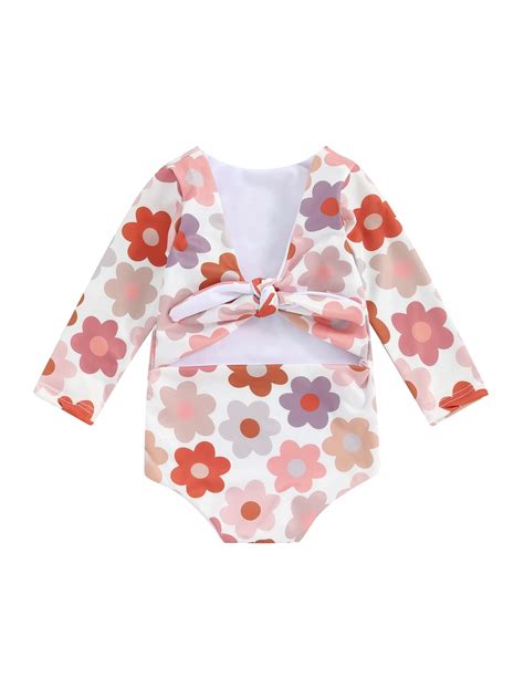 Wernzatt Baby Girls One Piece Swimsuit Infant Long Sleeve Rush Guard Bikini Floral Bathing Beach