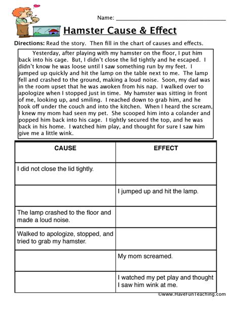 Recognizing Cause And Effect Worksheet