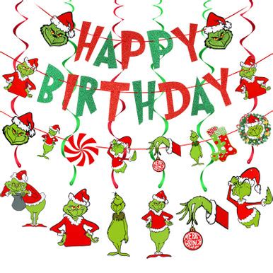 Grinch Happy Birthday Banner Red and Green Grinch Birthday Banner for ...