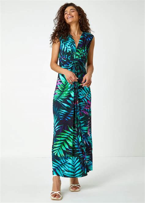 Roman Turquoise Tropical Print Maxi Dress Matalan