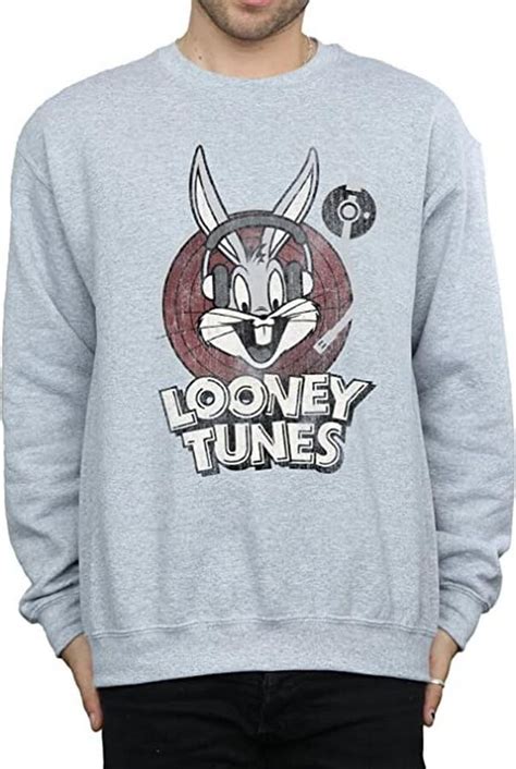 Absolute Cult Looney Tunes Mens Bugs Bunny Circle Logo Sweatshirt Sport Grey Large Shopstyle