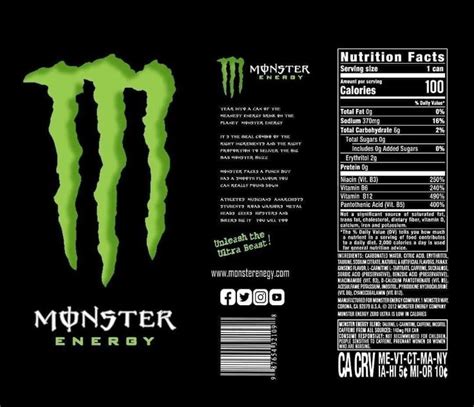 Monster Energy Drink Label In Black And Neon Green