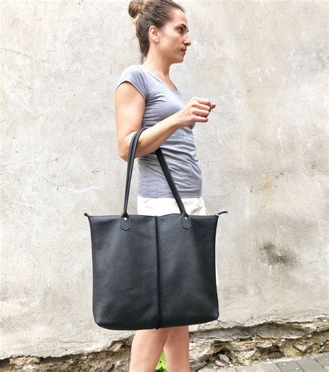 Leather Tote Bag / Leather Tote Zipper / Large Shopper Bag / - Etsy